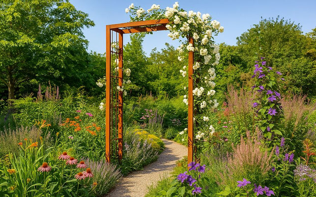 Romantic garden design with a metal Garden arch