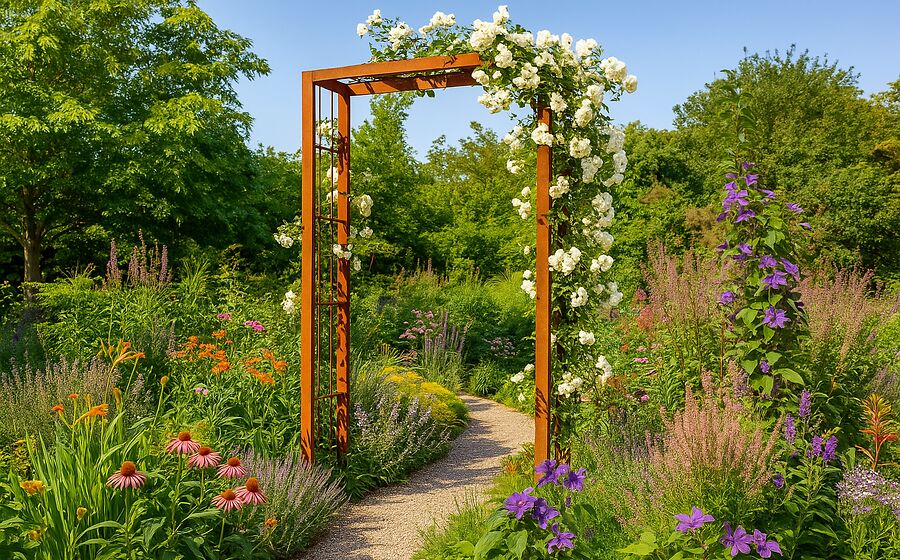 Romantic garden design with a metal Garden arch