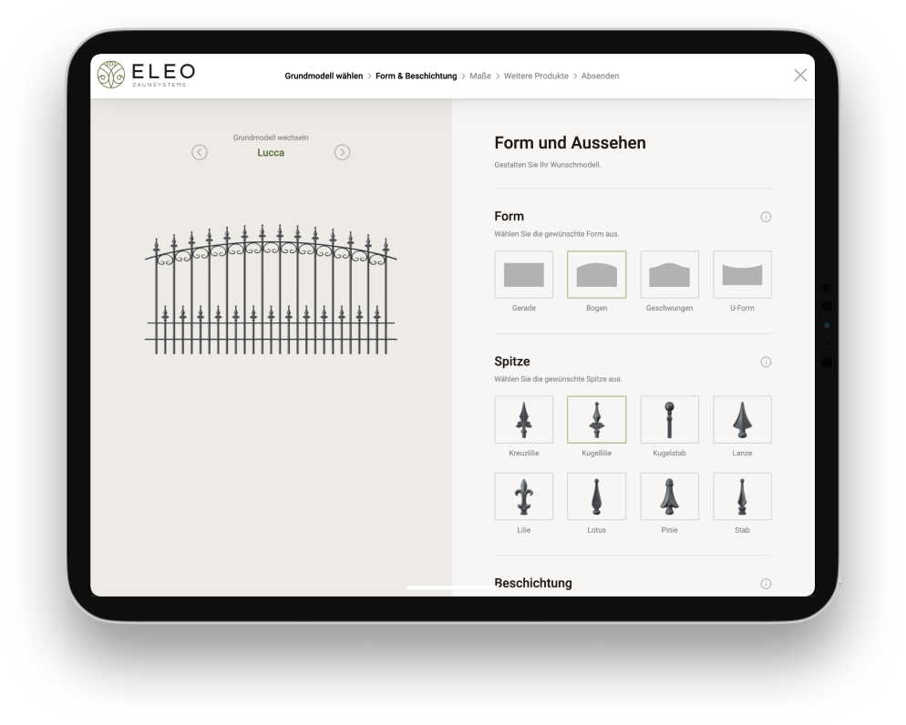 tablet eleo zaun konfigurator